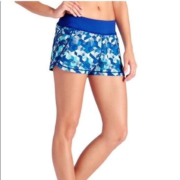 Athleta Pulse Triangular Runnging Shorts Blue Gemoetric Size Small - Picture 1 of 8